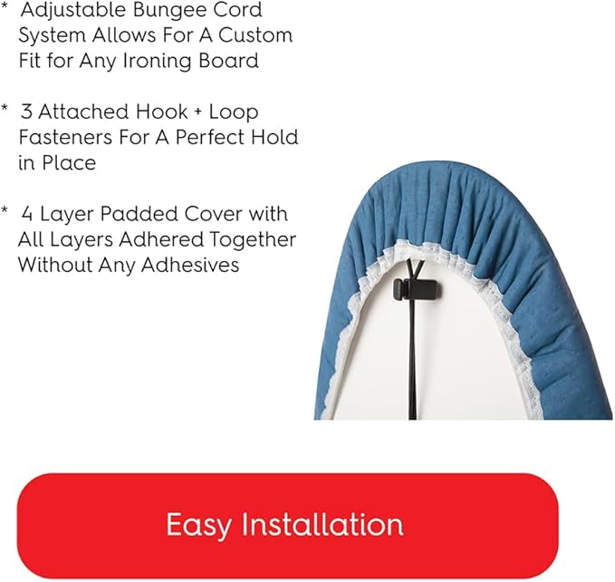 TIVIT Ironing Board Cover 17 x 56, Performance Grade Titanium Coated Pro Grip Pad & Covers - Superior Scorch & Stain Resistance, High Heat Reflection, 3 Padded Layers 3 Fastener Straps - Made In Italy
