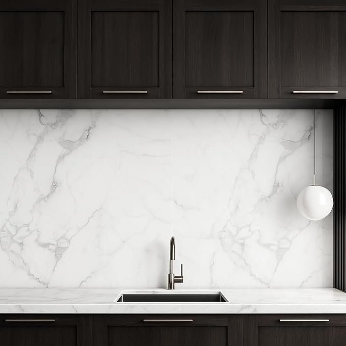 Dundee Deco Faux Marble Wall Panels - 2 ft X 4 ft - Glossy, Waterproof Indoor Wall Cladding - White, Grey, Black Veins - Set of 4 - Covers 31 sq ft