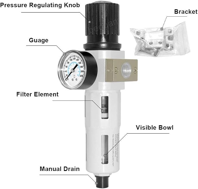 Beduan 3/8" Heavy Duty NPTCompressed Air Pressure Regulator Filter, Water/Oil - Image 5