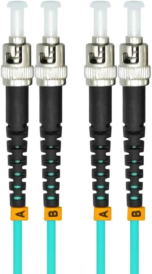 Jeirdus 20Meters 65ft ST to ST Duplex 50/125 10G OM3 Multi-Mode Fiber Optic Cable Jumper Optical Patch Cord ST-ST