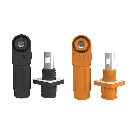 350A Battery Energy Storage Connector, 120mm² High Current Connectors IP67 Waterproof Copper Plate Wiring Power Adapter Quick Plug Terminal Right Angle Plug and Socket (1500V Black+Orange)