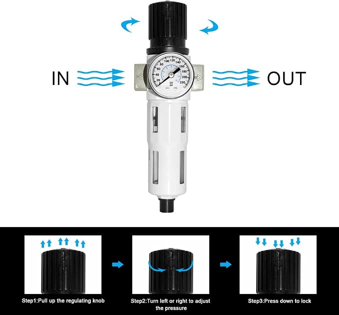 Beduan 3/8" Heavy Duty NPTCompressed Air Pressure Regulator Filter, Water/Oil - Image 2