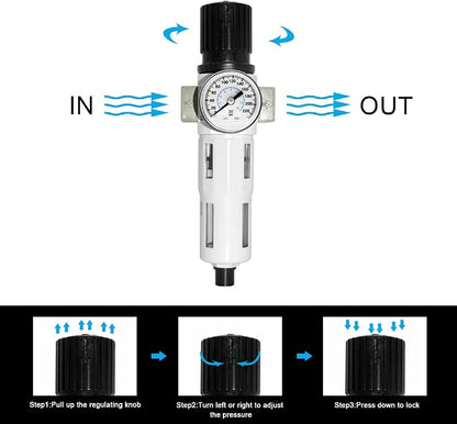 Beduan 3/8" Heavy Duty NPTCompressed Air Pressure Regulator Filter, Water/Oil - Image 2