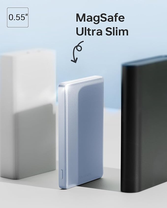 10,000mAh for MagSafe Power Bank Ultra Slim, Magnetic Wireless Charger with USB-C Cable, Fast Charging Portable Battery for iPhone 17 Pro Max/17 Pro/Air/16/15/14/13, Blue