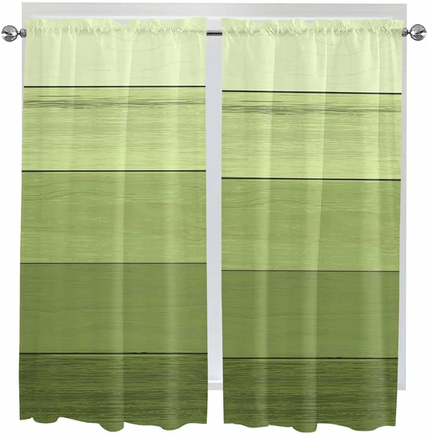Gradient Green Wooden Board Window Valance Curtains, Retro Country Wood Grain - Image 9
