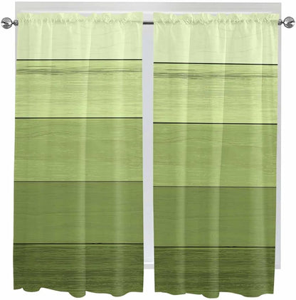 Gradient Green Wooden Board Window Valance Curtains, Retro Country Wood Grain - Image 9