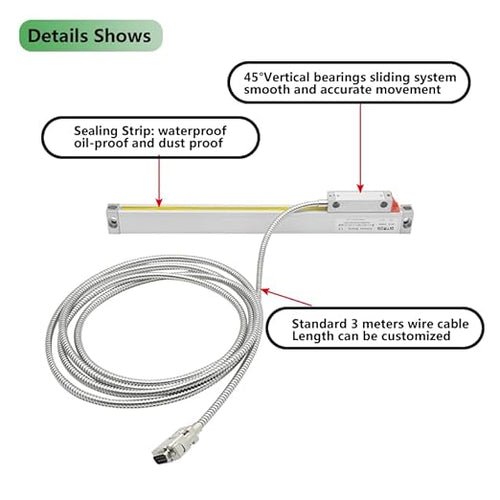 3 Axis Digital Readout DRO Linear Optical Scale Encoder 5um Resolution 18" 40" 20" for Lathe Mill Milling Machine