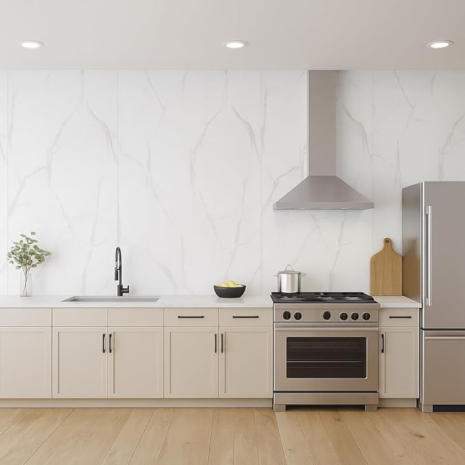 Dundee Deco Faux Marble Wall Panels - 2 ft X 4 ft - Glossy, Waterproof Indoor Wall Cladding - White, Grey Veins - Set of 4 - Covers 31 sq ft
