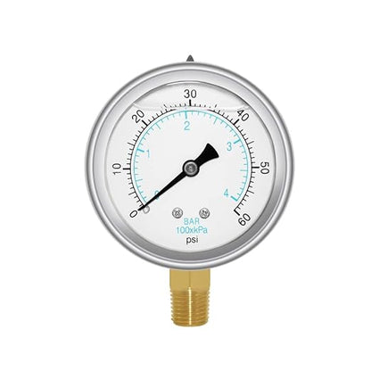 Joywayus Pressure Gauge 0-60 PSI Brass 1/4" NPT Male Thread Lower Mount by Joywayus