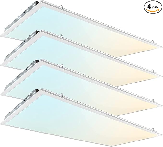 2x4 FT LED Light Flat Panel, 40/50/60W, Color Temperature Selectable 3K | 4K | 5K, Dimmable Recessed Drop Ceiling Lights, 5000/6250/7500 Lumens, Lay in Fixture for Office, 120-277V, UL DLC(4 Pack)
