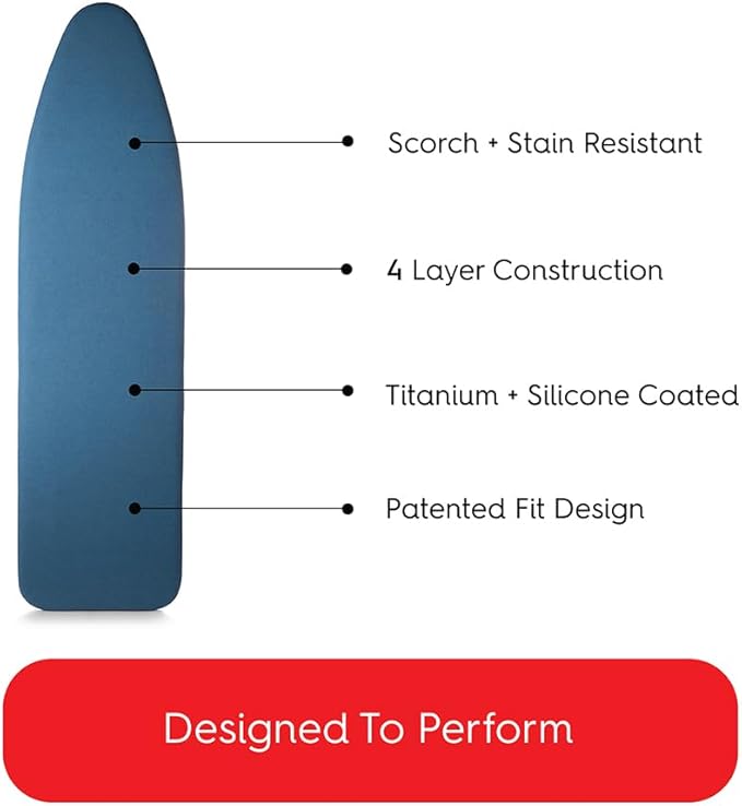 TIVIT Ironing Board Cover 15 x 55, Performance Grade Titanium Coated Pro Grip Pad & Covers - Superior Scorch & Stain Resistance, High Heat Reflection, 3 Padded Layers 3 Fastener Straps - Made In Italy