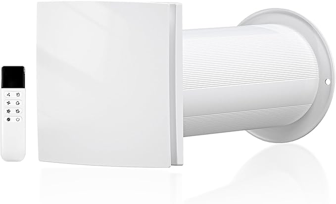 LINGGONGAIR Room Ventilation Fan 4-inch 5W EC Motor, Two-Way Wall Exhaust Fan with Ceramic Filter & Reversible Remote, Suitable for Home, Attic, Garage, Company, and Air Circulation