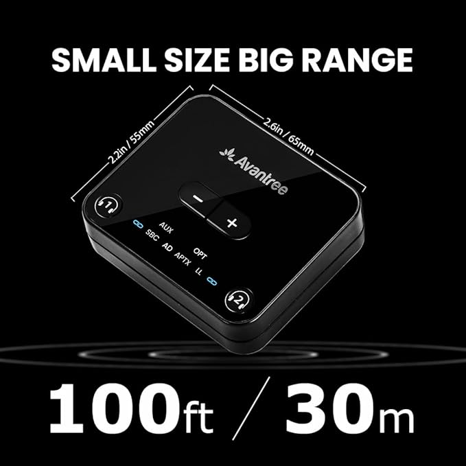 Avantree Audikast 3 – Bluetooth 5.3 Transmitter for TV Audio via Optical & AUX Outputs Only, aptX Adaptive, Dual Headphone Connection, 100ft Range – Not for HDMI–Only TVs