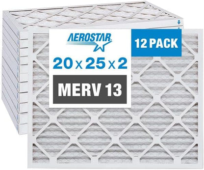 Aerostar 20x25x2 MERV 13 Pleated Air Filter, AC Furnace Air Filter, 12 Pack by AirFiltersDelivered