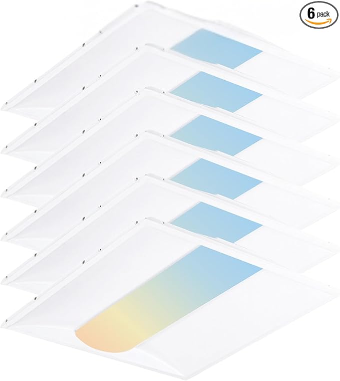 2x2 FT Center Basket LED Troffer Panel Light with Built-in Emergency Backup Battery, 40W-3000K/4000K/5000K, 0-10V Dimmable, 5200 Lumens, LED Drop Ceiling Light, 100-277V, DLC and UL Listed(6 Pack)