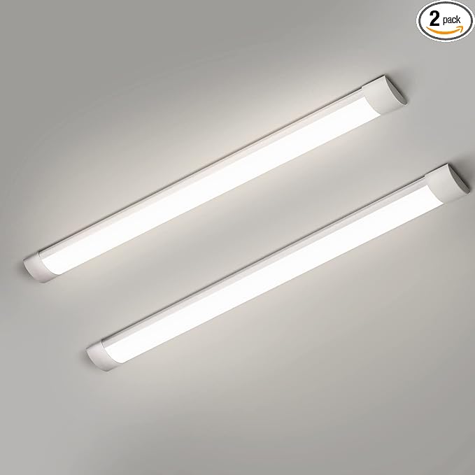colmeguna 2 Packs 4FT LED Batten Light, Ultra-Thin Slim Ceiling Surface Mounted Light, 40W, 4000K, IP20, LED Ceiling Lamp for Garage, Shop, Hallway, Office, Market