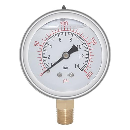 Joywayus Pressure Gauge 0-200 PSI Brass 1/4" NPT Male Thread Lower Mount by Joywayus