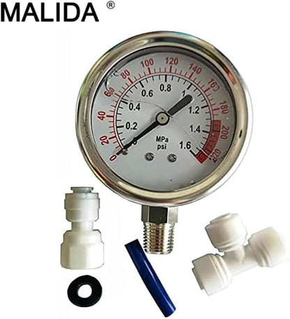 Malida Stainless Water Pressure Test Gauge, Water Pressure Detector - Image 2