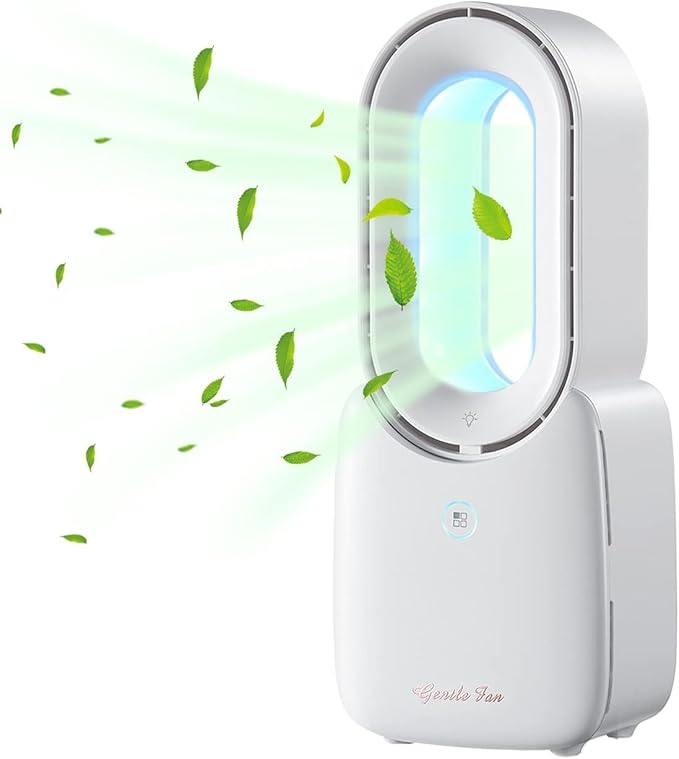 let'me Desk Fan, Portable Bladeless Fan 11.8 inch Small Personal Cooling Fan with 5 Colors Touch Control LED Light, Quiet Table Fan for Office, Home, Bedroom