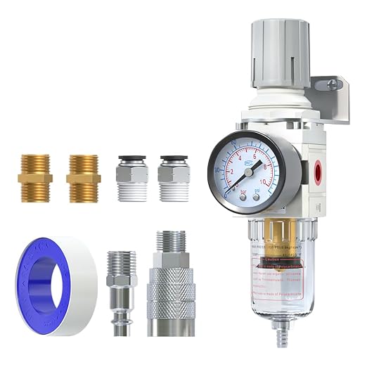 AIRZOE 1/4"NPT Air Filter Regulator Combo Piggyback, 5 Micron Brass Element by AIRZOE