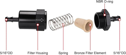 5/16" Billet Inline Fuel Filter 30 Micron Aluminum Black - Image 3