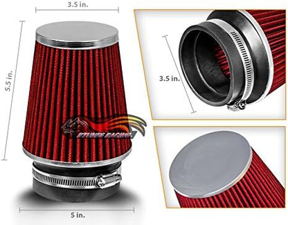 RED 3.5" 89 mm Inlet Narrow Air Cone Replacement Performance Washable Clamp-On - Image 2