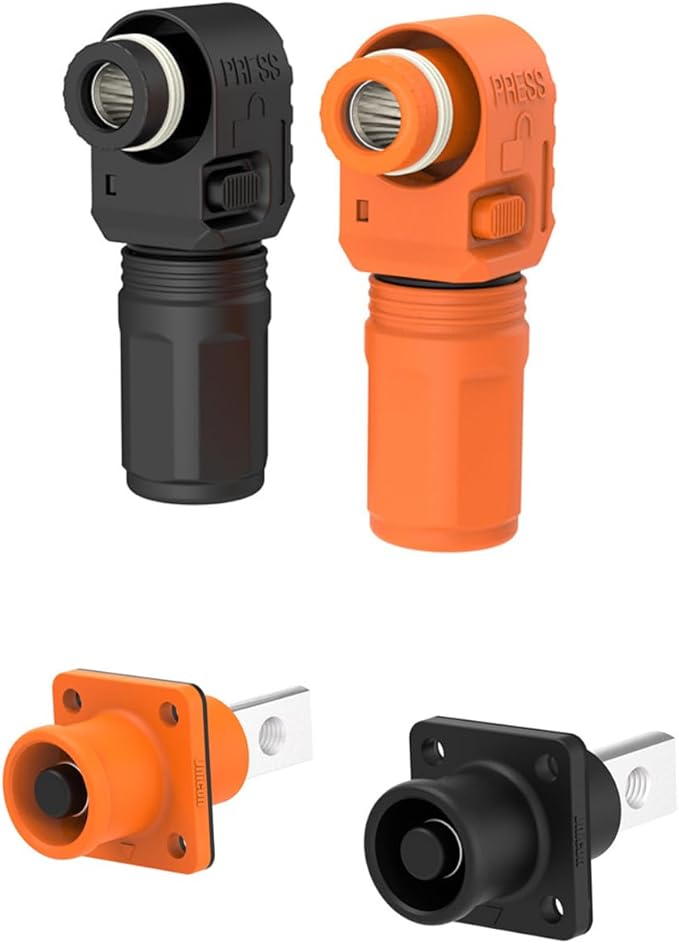 1 Set Battery Energy Storage Connector, 100A 16mm² High Current Connectors Quick Plug Terminal Orange Right Angle Plug and Socket IP67 Waterproof Power Adapter (100A, Orange)