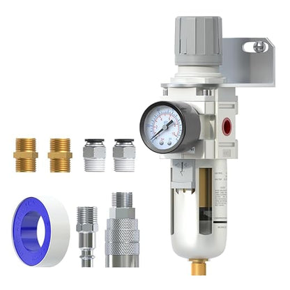 AIRZOE 1/2" NPT Air Filter Regulator Combo Piggyback, 5 Micron Brass Element by AIRZOE