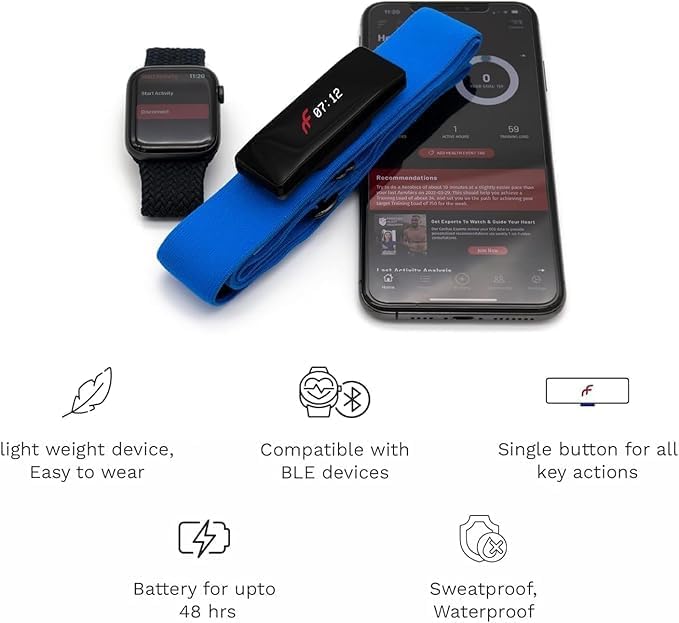 Frontier X2 Smart Heart Rate Monitor Chest Strap, Wearable Heart Rate Monitor with Strain, Breathing Rate, Real Time Vibration Alerts and 20+ Fitness Activities with Continuous Heart Monitoring