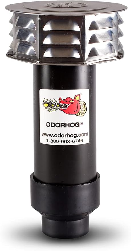 OdorHog Metal Cap Slip On Vent Stack Pipe Filter 2" Black ABS, Removes Outdoor by OdorHog-StoptheStink