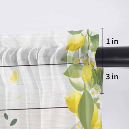 Lemon Dwarfs Sheer Valance Curtains, Gnome Green Leaf Wood Striped Black Plaid - Image 7