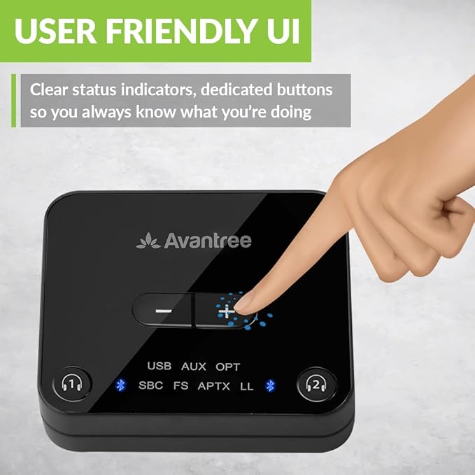 Avantree Audikast Plus – Bluetooth Audio Transmitter for TV with Optical & AUX Audio Out, Wireless Adapter for Headphones, 100ft Range, Dual Link, Volume Control