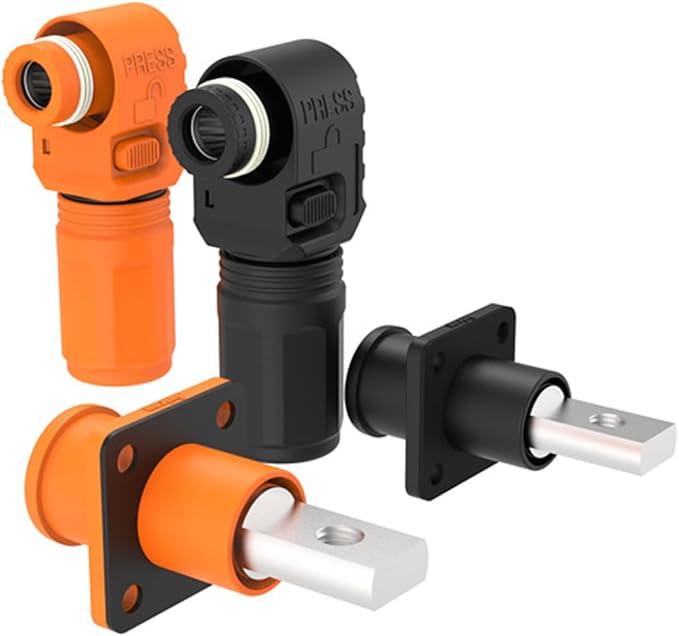 1 Set Battery Energy Storage Connector, 100A 16mm² High Current Connectors Quick Plug Terminal Orange Right Angle Plug and Socket IP67 Waterproof Power Adapter (100A, Orange)