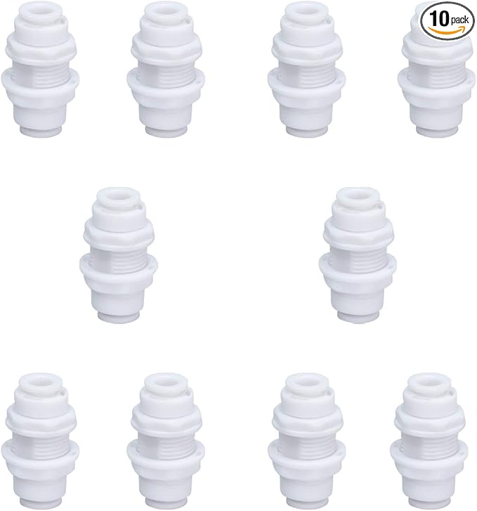 1/4" Bulkhead for Reverse Osmosis Water Filter, NSF Certified Plastic Push to by ESHIONG