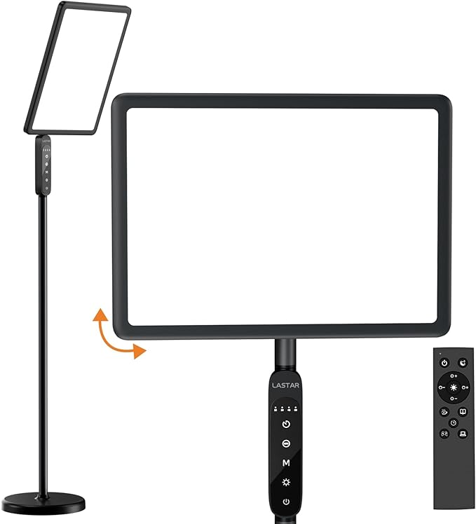 LASTAR Light Therapy Lamp, 12000LUX Therapy Light UV-Free &Full Spectrum Sun Lamp,Remote Control/4 Color Temperature/5 Brightness/4 Timer/2 Height Floor Sunlight Therapy Lamp