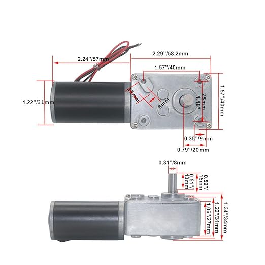 BRINGSMART 24V 12rpm DC Worm Gear Motor A58SW31ZY Self-Locking Reversed Mini Turbine Geared Motor for DIY Robot Rotating Table Door Lock Curtain Machine (24V 12rpm)
