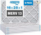 Aerostar 16x28x1 MERV 13 Pleated Air Filter, AC Furnace Air Filter, 6 Pack by AirFiltersDelivered