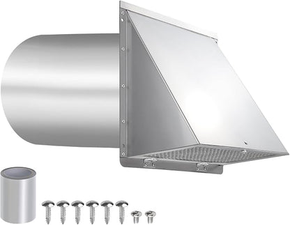 6 Inch Hooded Wall Vent with Screen and Damper, 6 Inch Exhaust Vent Cover Cap by JYINCPED