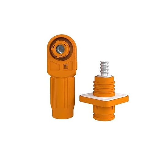 200A Battery Energy Storage Connector, 50mm² High Current Connectors IP67 Waterproof Stud Wiring Power Adapter Quick Plug Terminal Right Angle Plug and Socket （1500V Orange)