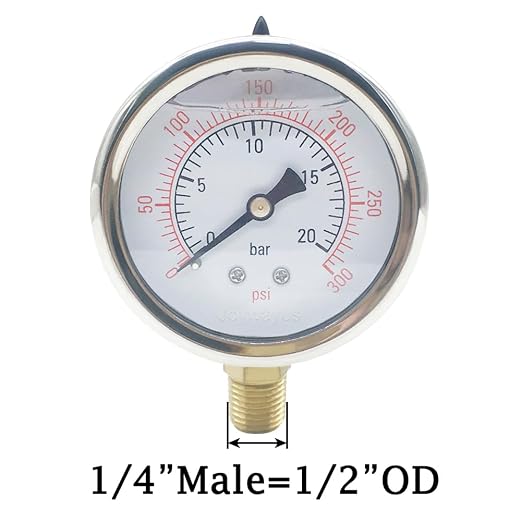 Joywayus Pressure Gauge 0-300 PSI Brass 1/4" NPT Male Thread Lower Mount - Image 2