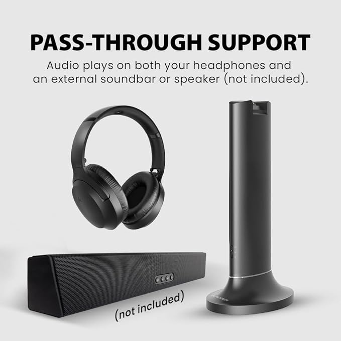 Avantree Opera Plus – Wireless Headphones for TV Watching with Clear Dialogue & Volume Boost for Seniors & Hard of Hearing (Mild–Moderate), Use with Soundbar, Charging Transmitter Base