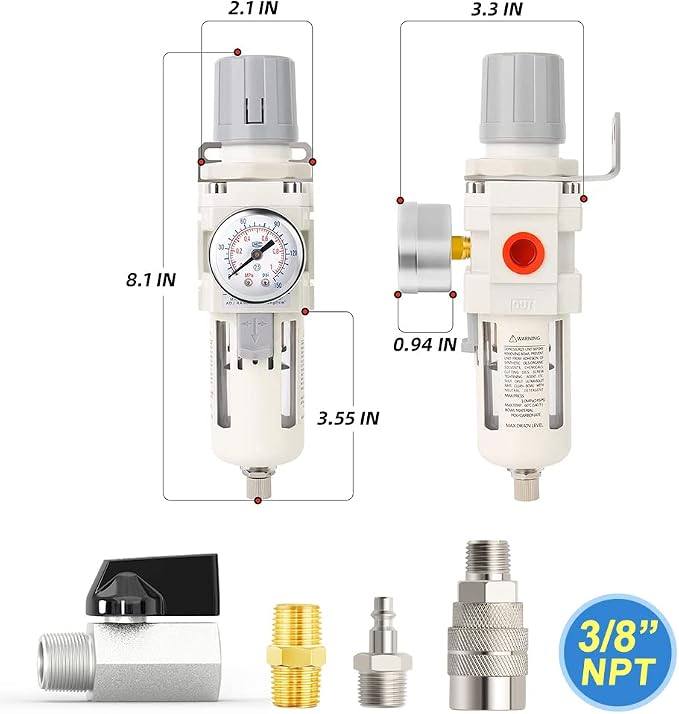 MEANLIN Air Compressor Moisture Filter, AW3000 Air Line Filter, 3/8" NPT Inlet - Image 2