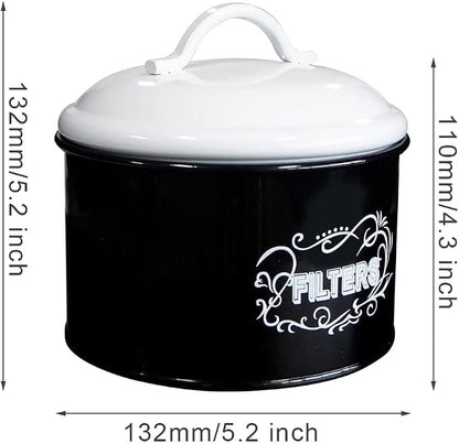 SOTECH Coffee Filter Holder Storage Metal Box Black Container Organizer Round - Image 6