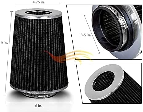 BLACK 3.5" 89 mm Inlet Truck Air Cone Replacement Performance Washable Clamp-On - Image 3