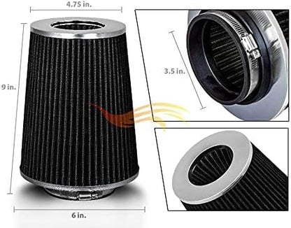 BLACK 3.5" 89 mm Inlet Truck Air Cone Replacement Performance Washable Clamp-On - Image 3
