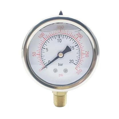 Joywayus Pressure Gauge 0-300 PSI Brass 1/4" NPT Male Thread Lower Mount by Joywayus