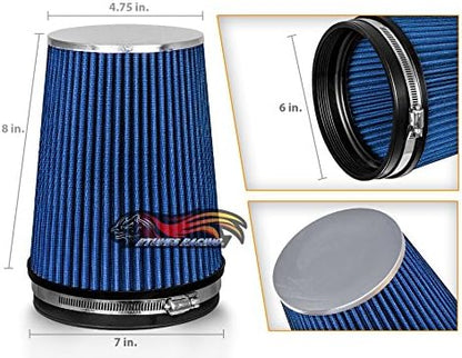 BLUE 6" 152 mm Inlet Truck Air Cone Replacement Performance Washable Clamp-On - Image 2