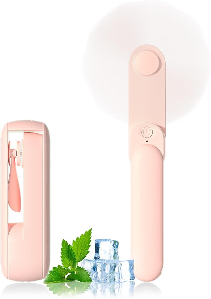 Lerat Portable Handheld Fan, 2 IN 1 Mini Hand Fan, Battery Operated [8-15 Working Hours], USB Rechargeable Personal Foldable Fan for Indoor, Small Pocket Fans Travel Essentials for Outdoor (Pink)