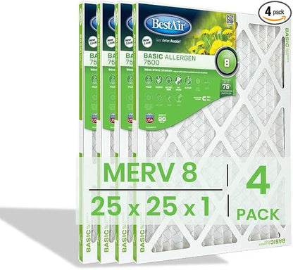 BestAir 25x25x1 Air Filter | MERV 8 Basic Allergen 7500 HVAC AC Furnace Filter by FreudenbergFiltrationTechnologies