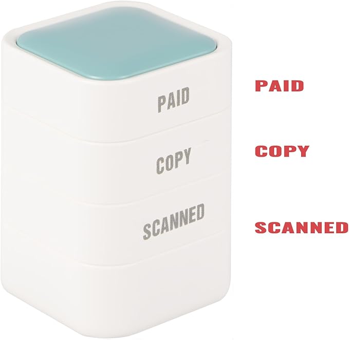 3-in-1 Office Copy/Scanned/Paid Stamps for Business, Pre Inked & Self Inking Rubber Company Stamp in Hand with Red Ink for Efficient Document Bookkeeping, Ordering, Accounting, Work Management
